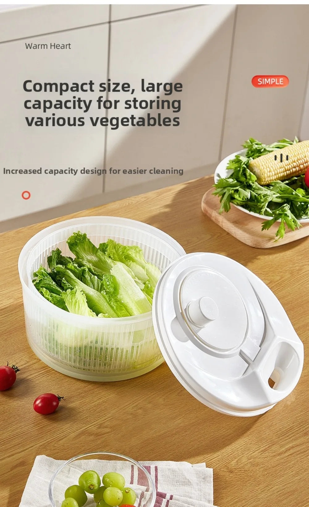 White Vegetable Dehydrator Salad Spinner Dryer Fruit Lettuce