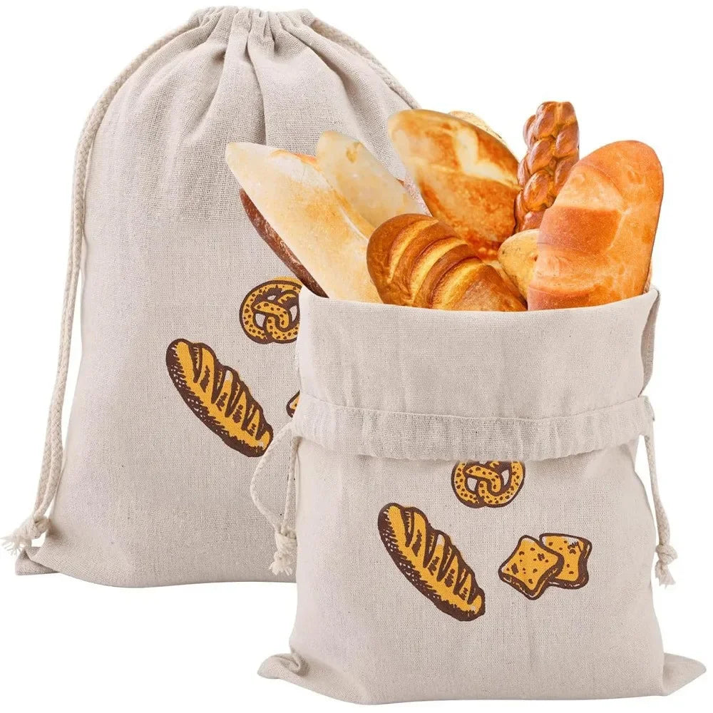 Linen Bread Bags Reusable Drawstring Large Washable Storage