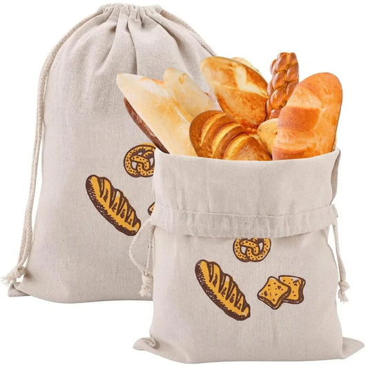 Linen Bread Bags Reusable Drawstring Large Washable Storage