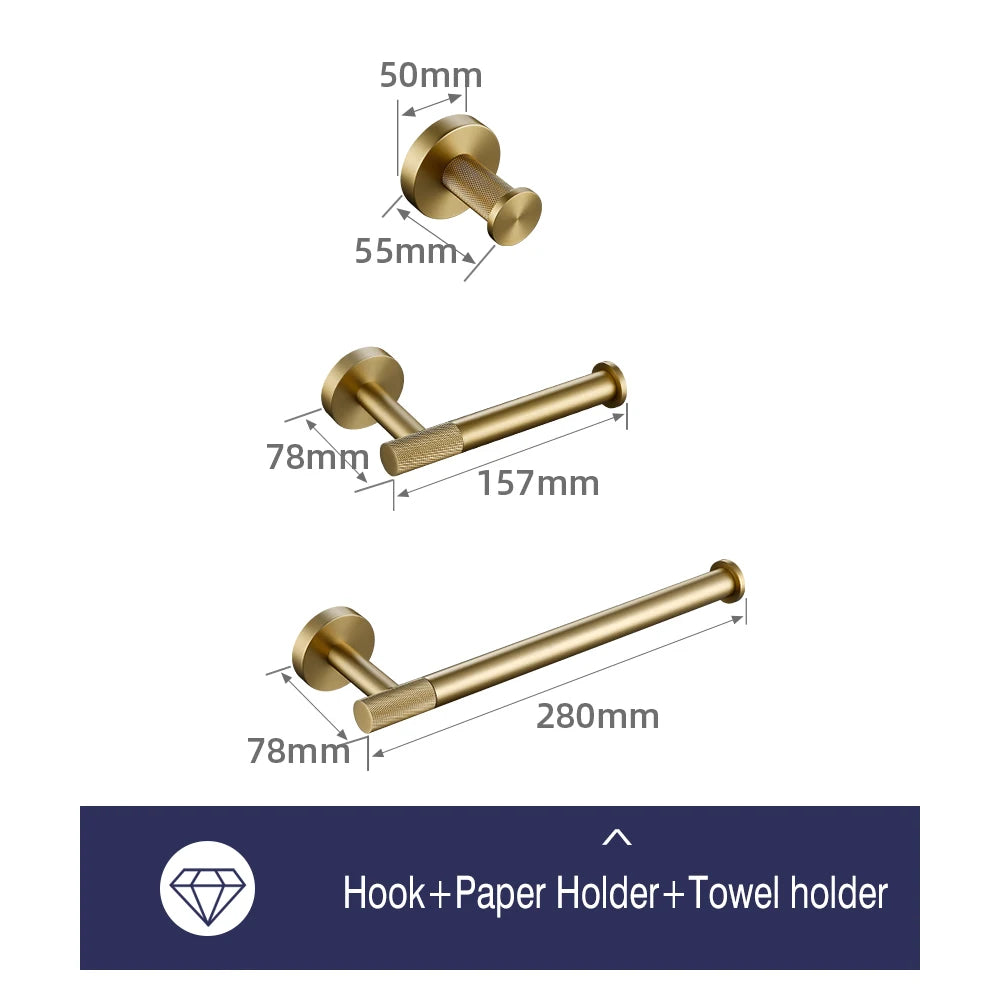 Brushed Gold Towel Rack Knurled Towel Bar Robe