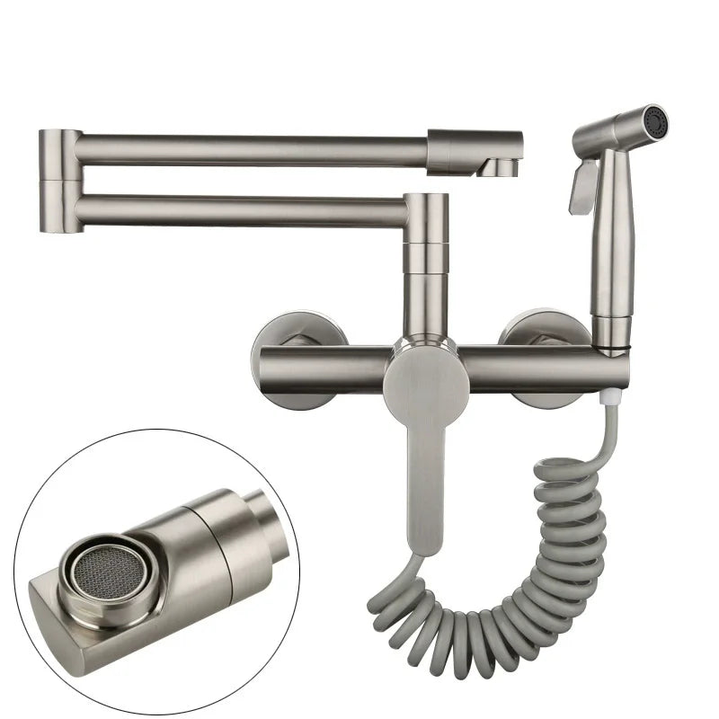Black Sink Mixer 304 Sus Wall Mounted Foldable