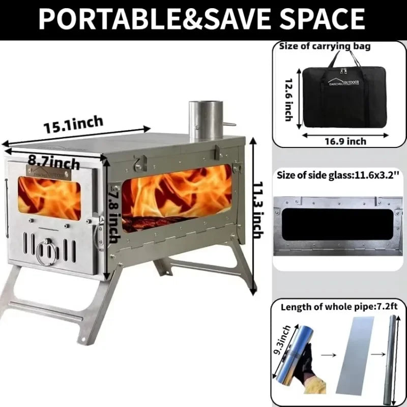 430 Stainless Steel Tent Stove Foldable Side Glass