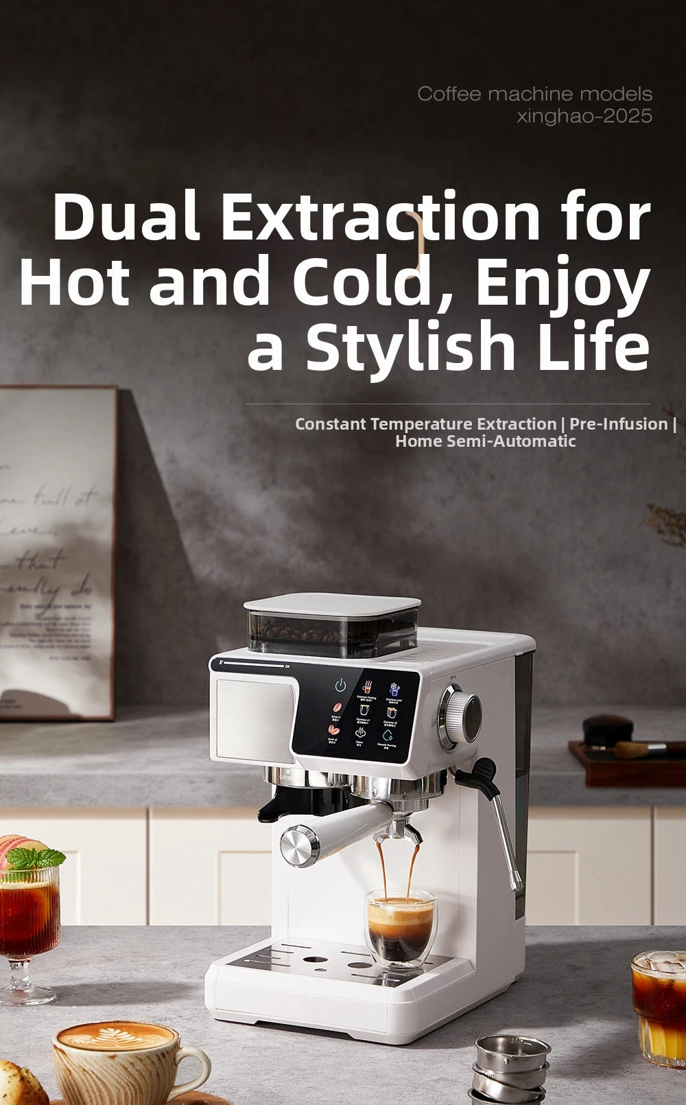 2-In-1 Cold & Coffee Maker Built-In Grinder &