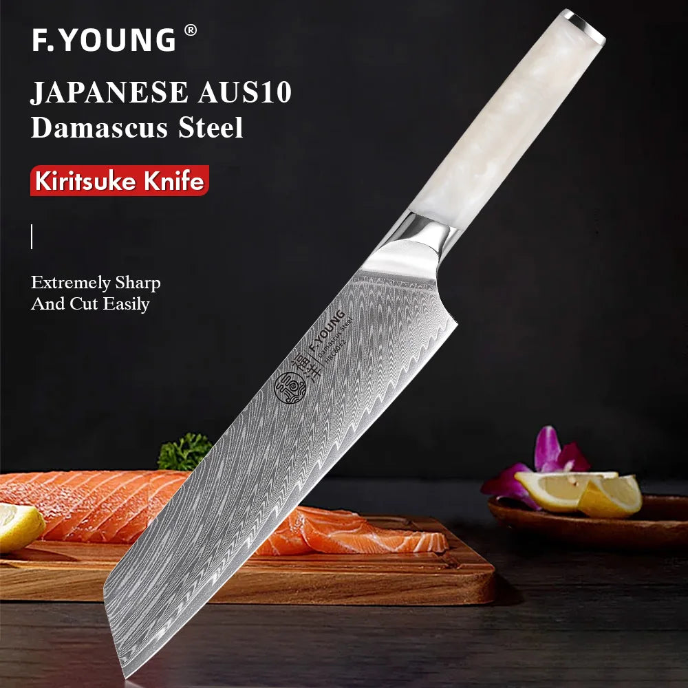 Young Japanese Kiritsuke Knife Damascus Steel Professional Chef
