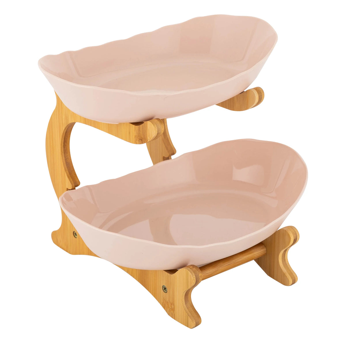 2-Tier Fruit Bowl Bamboo Fruit Basket Stand Food-Grade