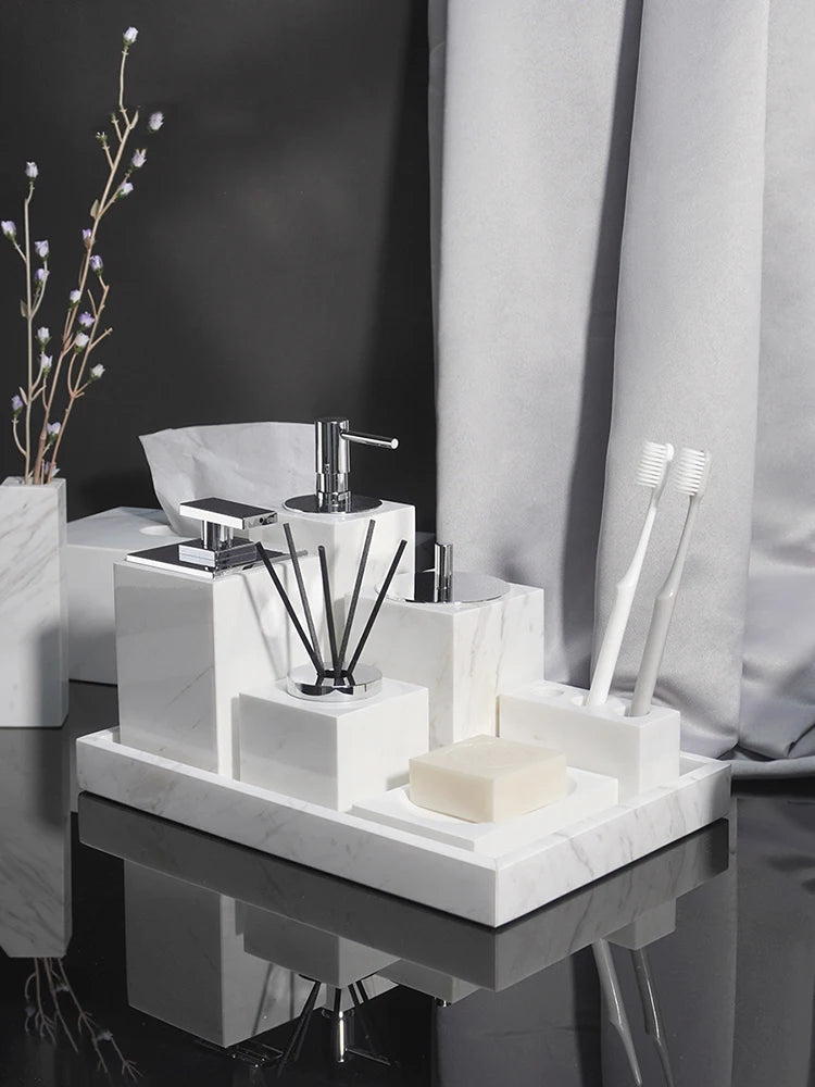 Volakos White Natural Marble Bathroom Soap Dispenser Soap