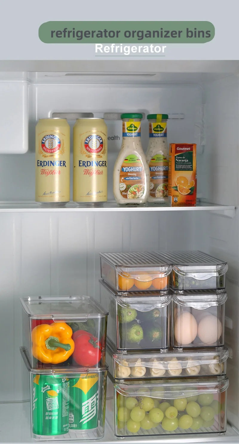 Fridge Organizer Stackable Refrigerator Organizer Bins Lids Clear