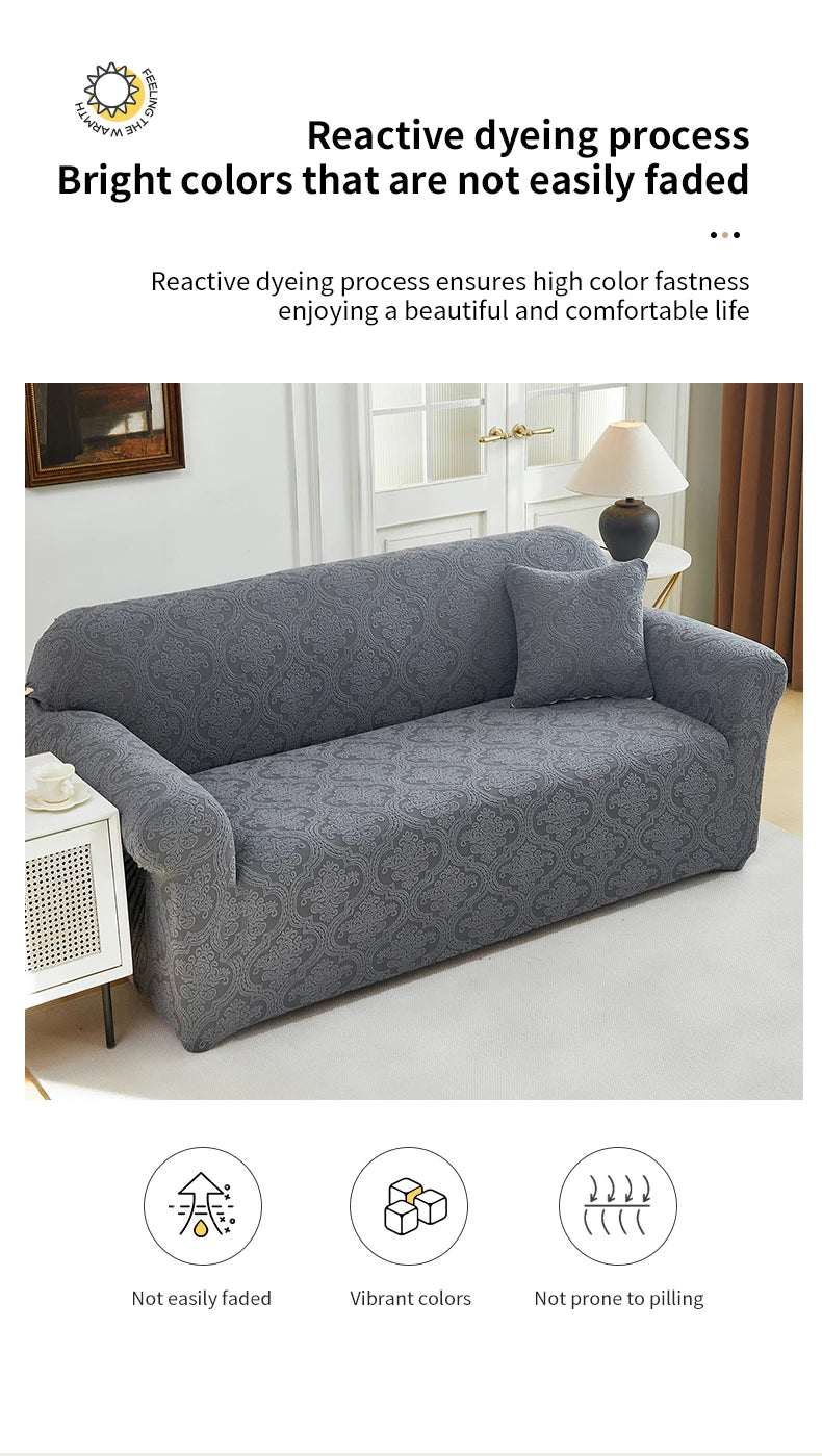 Polar Fleece Jacquard Sofa Cover Royal Floral Pattern