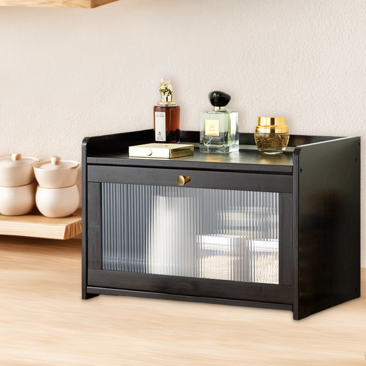Bamboo Large Capacity Bread Box Countertop Organizer Acrylic