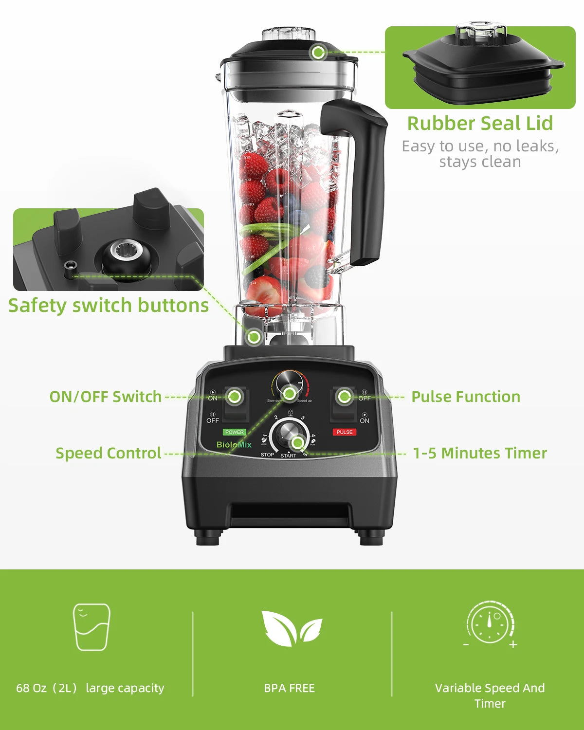 Biolomix 3hp 2200w Heavy Duty Grade Timer Blender