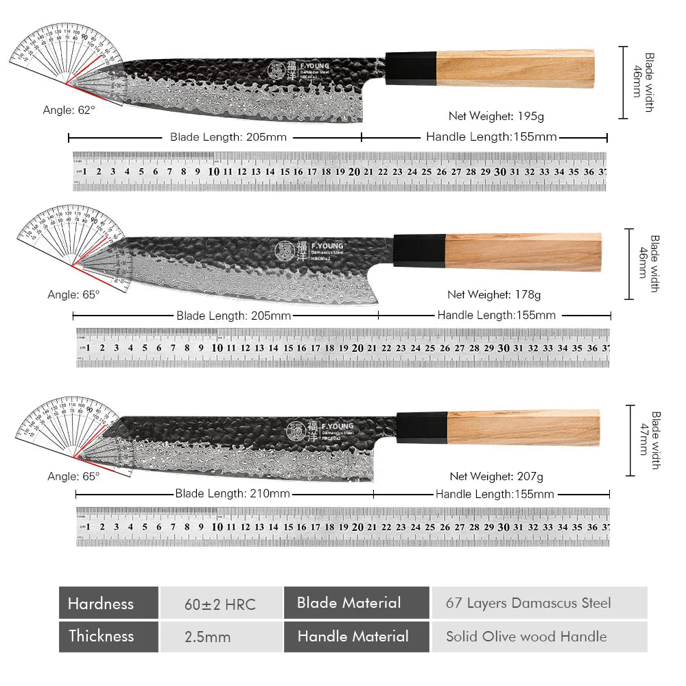 Young Damascus Steel Knives Japanese Hand Forged Chef
