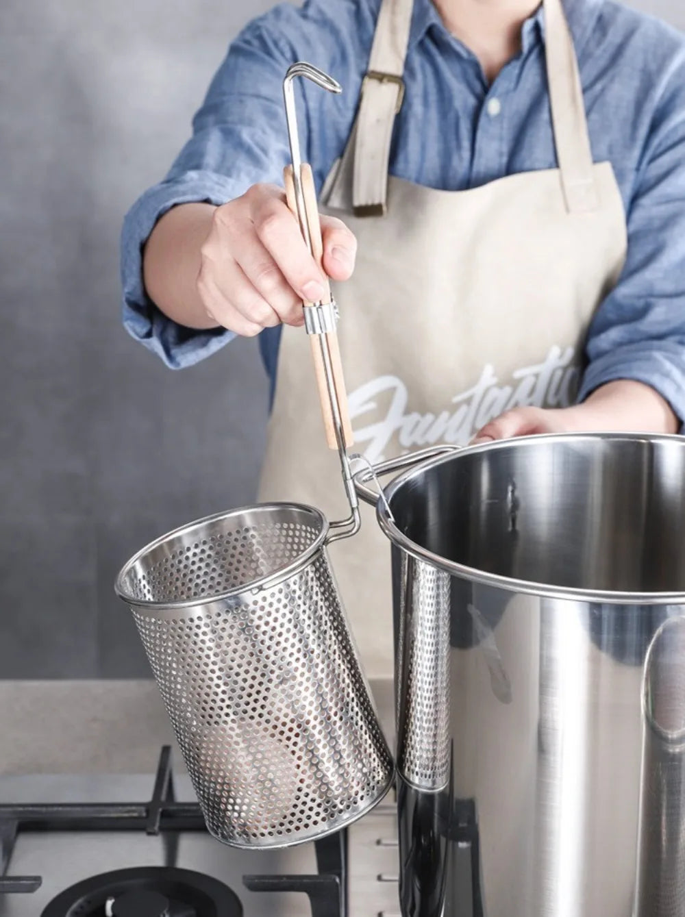 Durable Thickened Stainless Steel Funnel Wooden Handle Pasta