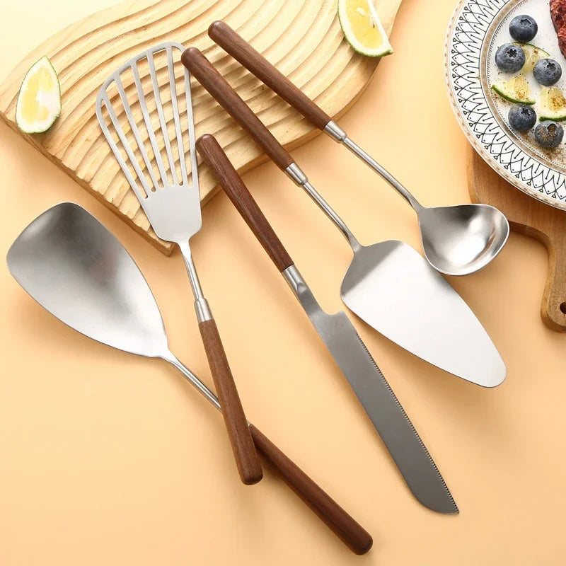 Walnut Handle Utensils Stainless Steel Cake Knife Shovel
