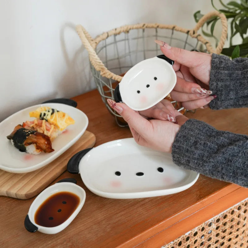 Cute Puppy Shaped 8-Inch Sushi Plate 4-Inch Dipping