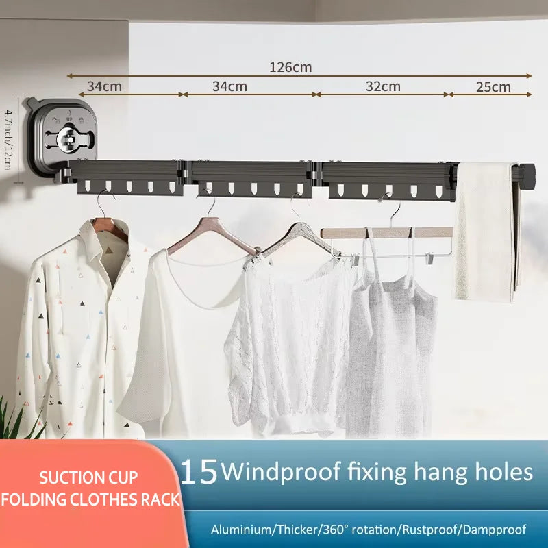 Foldable Clothes Drying Rack Non-Porous Suction Cup Stainless