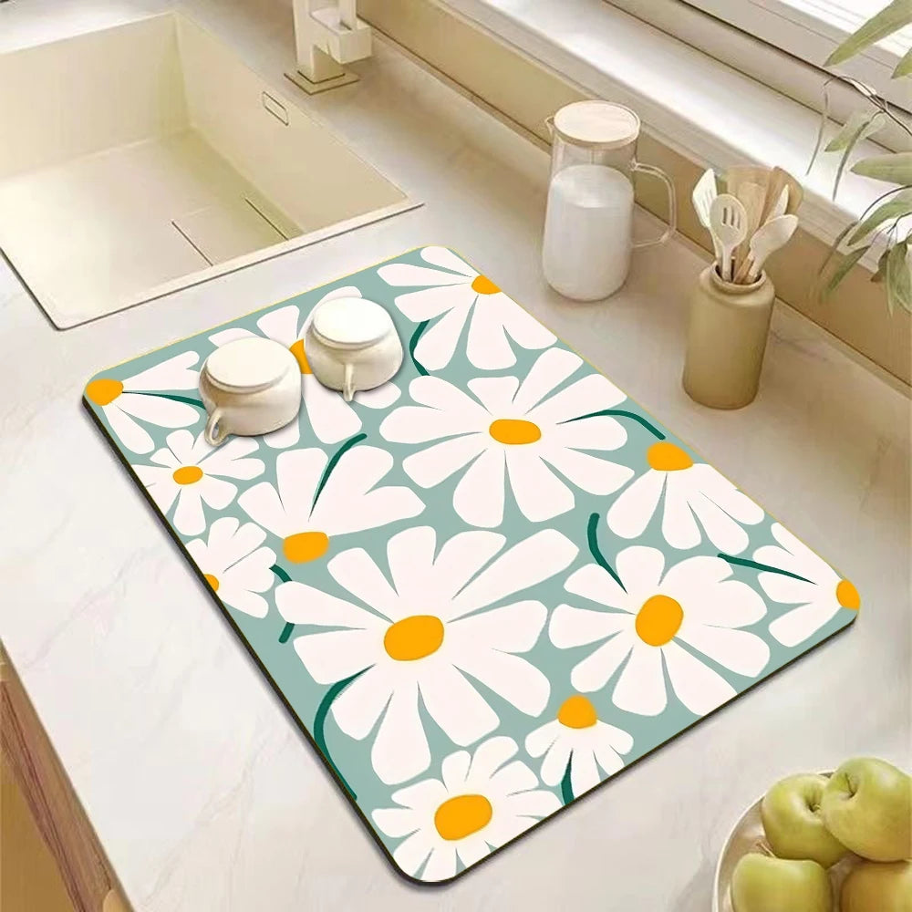 Abstract Floral Art Absorbent Drain Pad Mats Dish