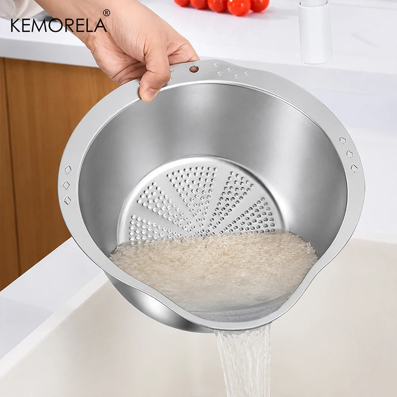 Rice Washer Strainer Bowl Stainless Steel Rice Washing