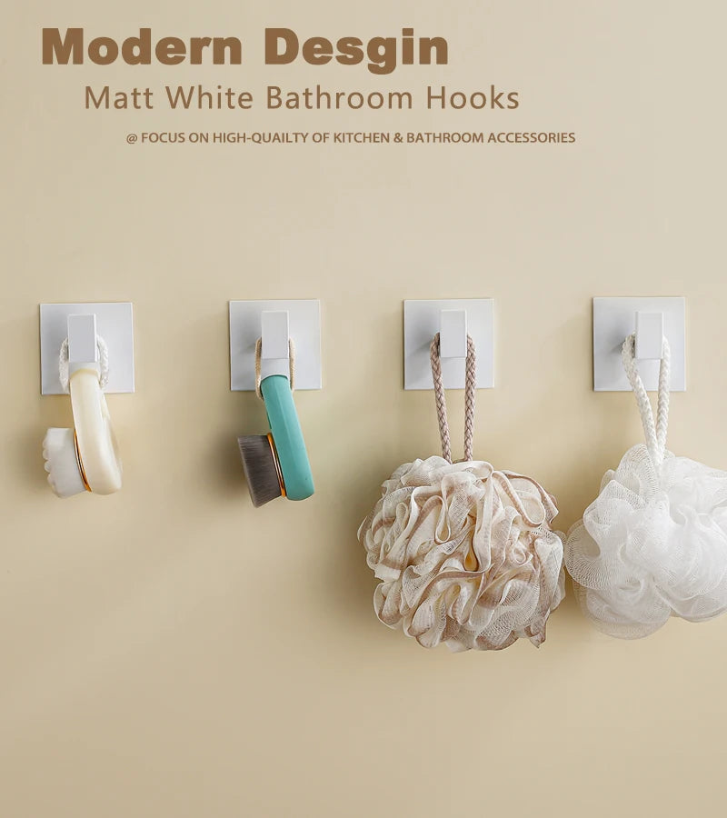 White Wall Hook Adhesive Towel Holder No Drill