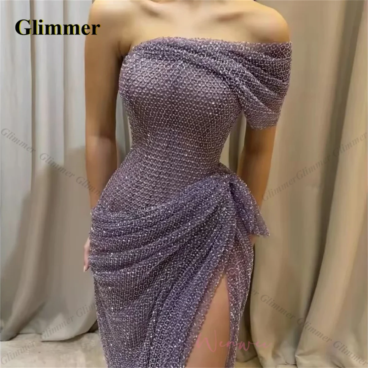 Glimmer Trendy One-Shoulder Mermaid Celebrity Dress High Slit