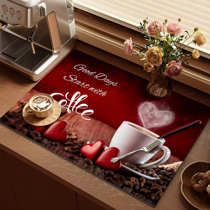 Romantic Pink Bow Floral Print Counter Drying Mat