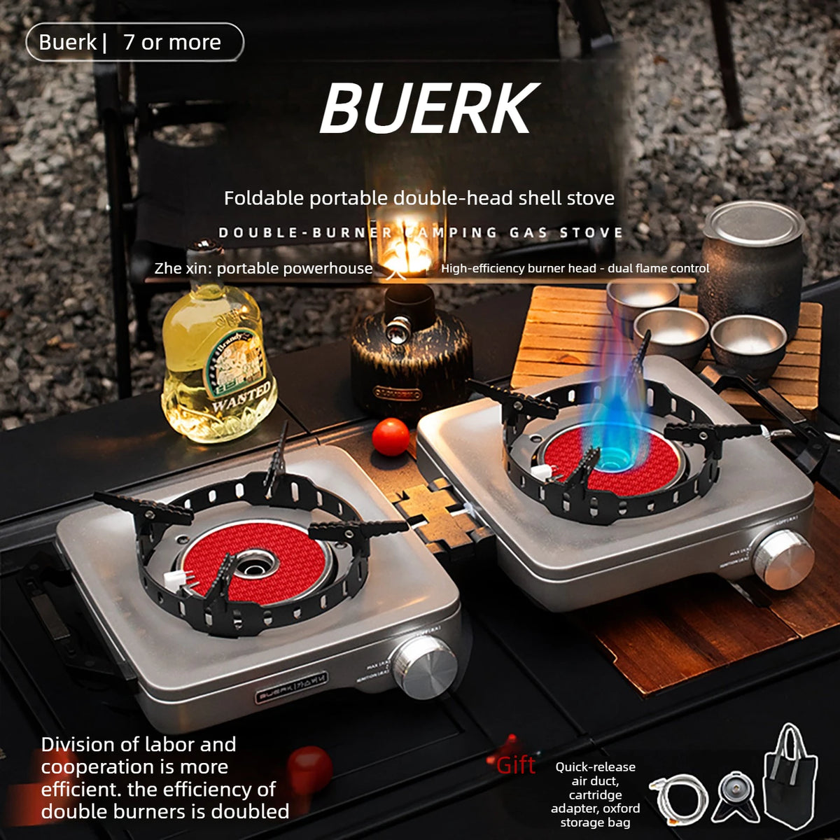 Buerk Camping Stove Gas Stove Dual Burner Foldable