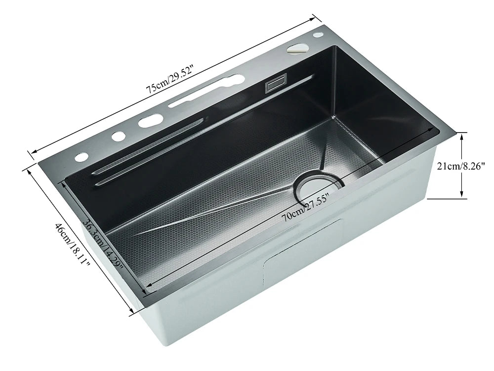304 Stainless Steel Waterfall Sink Digital Display Large