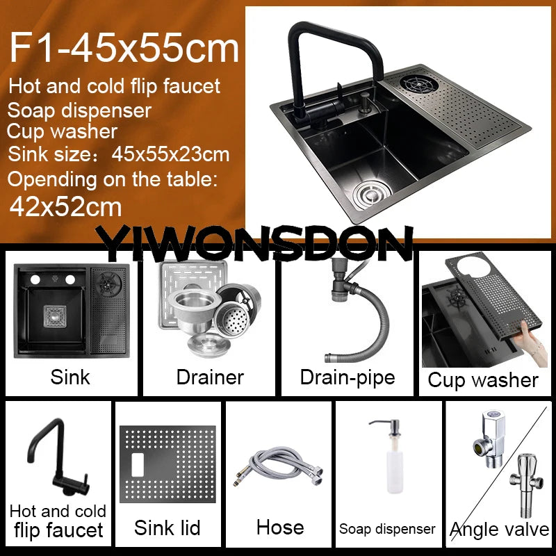Nano Hidden Bar Sink Black Folding Faucet Silvery