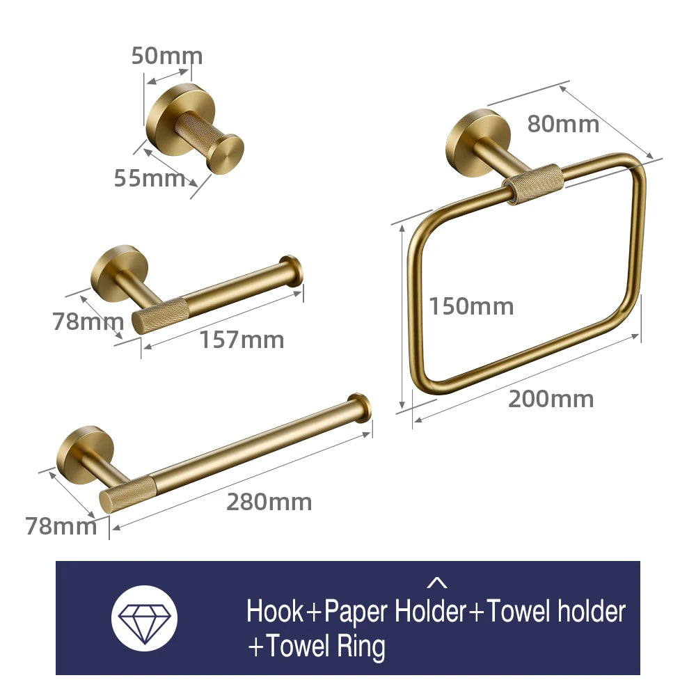 Brushed Gold Towel Rack Knurled Towel Bar Robe