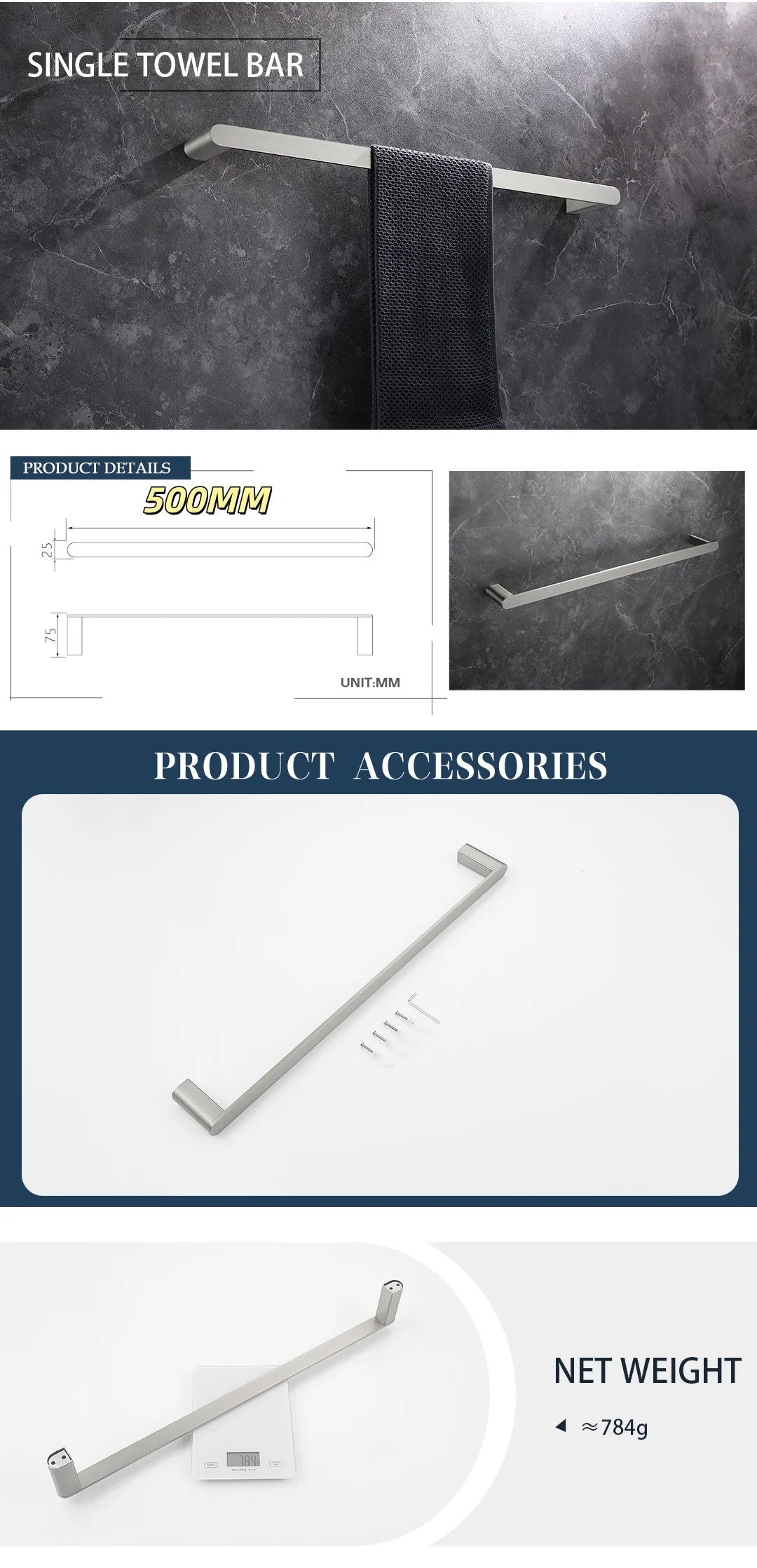 Brushed Towel Ring Holder Bar Rack Brush/Paper Holder