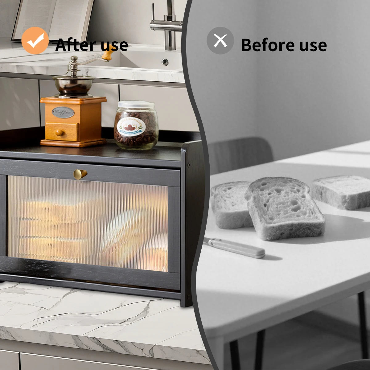 Bamboo Large Capacity Bread Box Countertop Organizer Acrylic