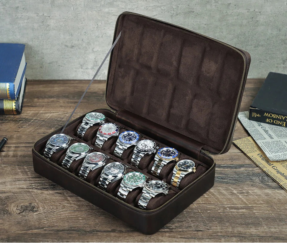 Vintage Leather Watch Box Organizer Men Travel Storage