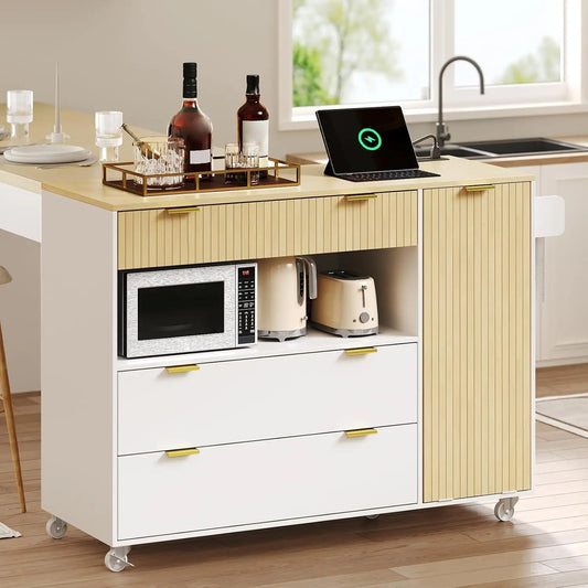 Island Storage Power Outlet Trash Bin & Drawers