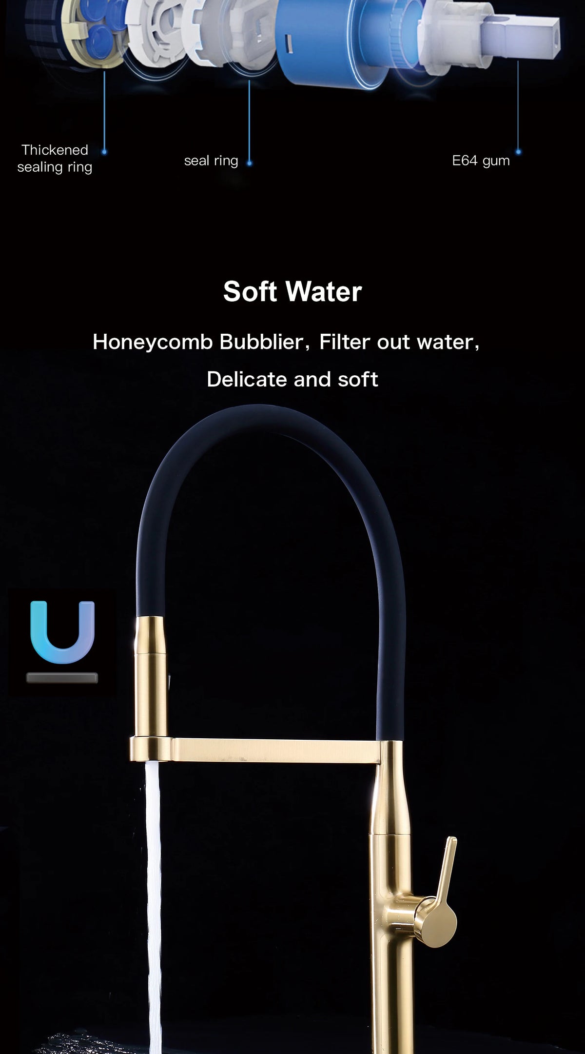 Luxury Brushed Gold Brass Pull Out Faucet Ceramic