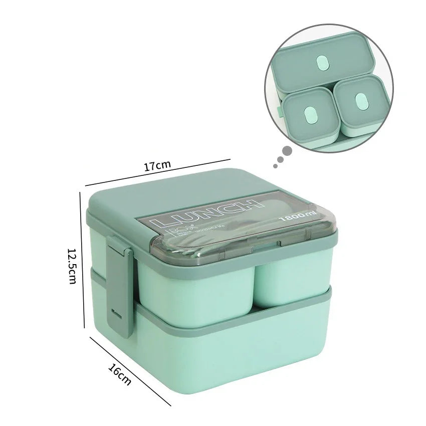 Justinlau 1100/1800ml Layer Compartment Lunch Box Kids Fork