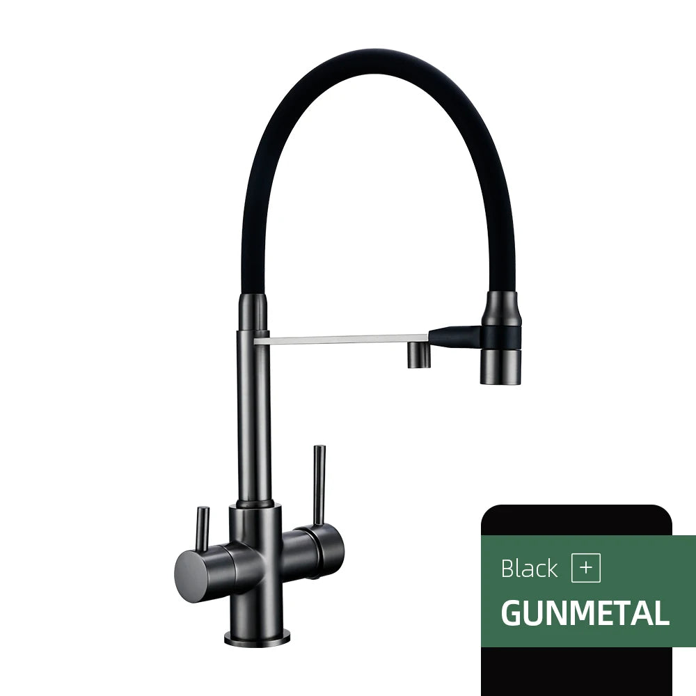 Gunmetal Faucet Brass Ways Sink Mixer Black Hose