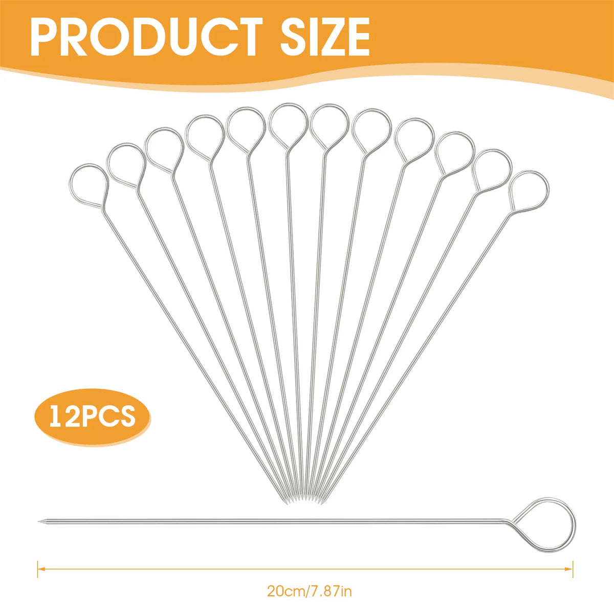 10/12pcs Stainless Steel Barbecue Skewer Reusable Bbq Kebab