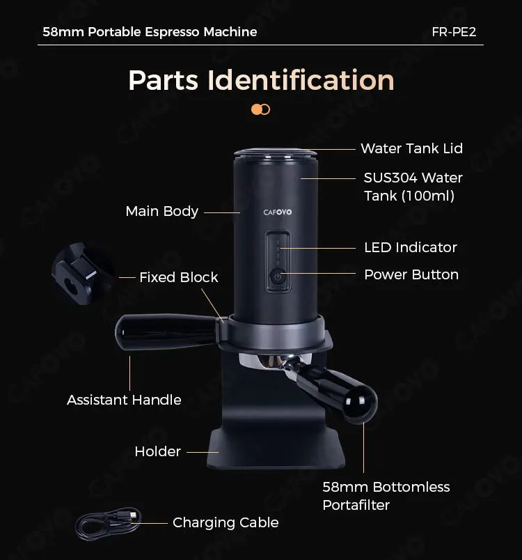 Cafovo Pe2 Wireless Espresso Machine 58mm Bottomless Portafilter