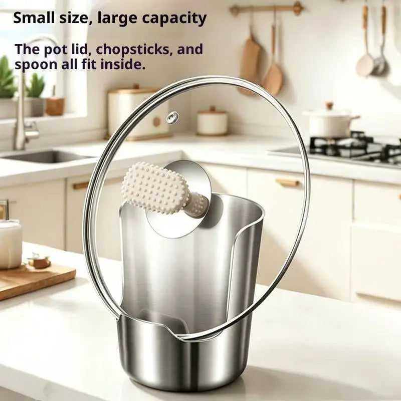 2in1 Stainless Steel Spoon Holder Rack Lid Utensil