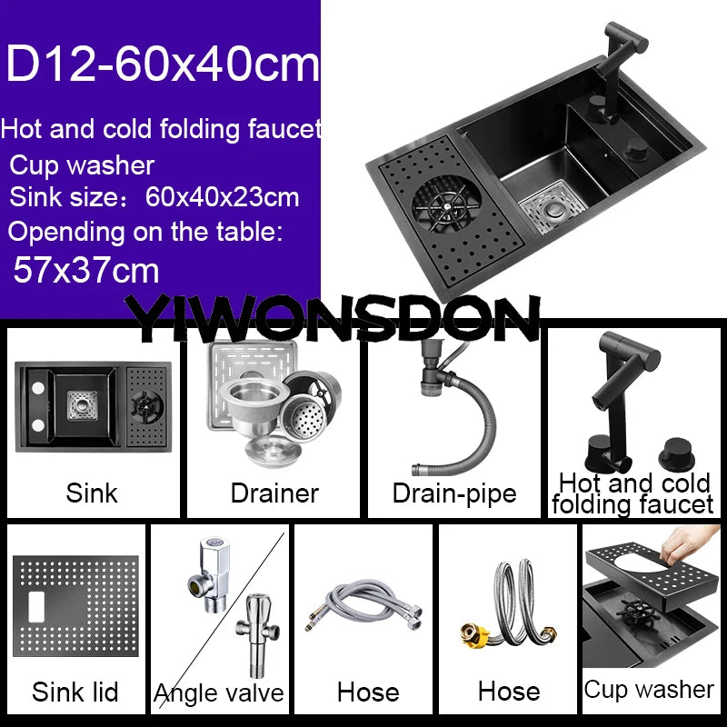 Nano Hidden Bar Sink Black Folding Faucet Silvery
