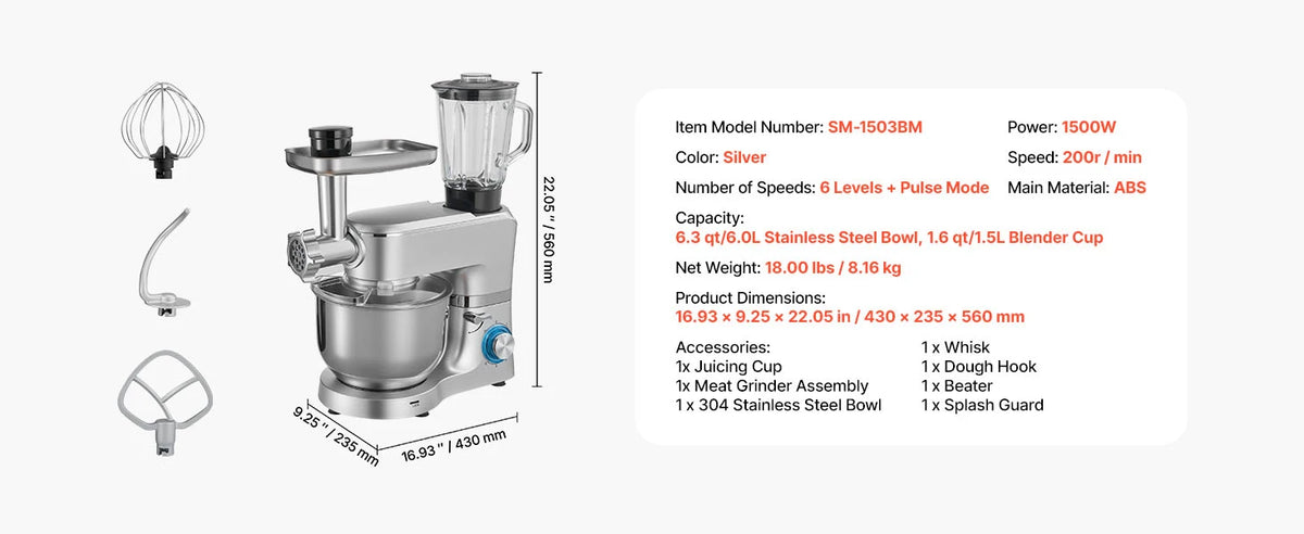 Succebuy 7/6/7 8l Stand Mixe Electric Mixer 1500w