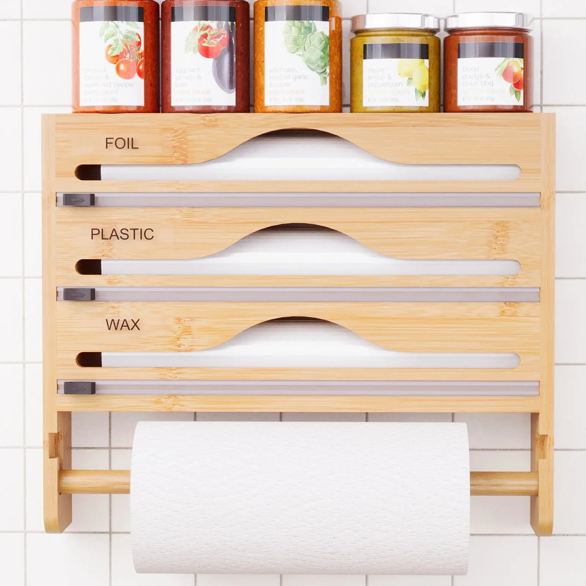 Bamboo Compartment Cling Film Tin Foil Cutter Box