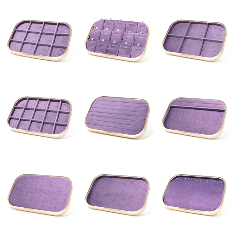High-Grade Metal Frame Velvet Jewelry Display Tray Purple