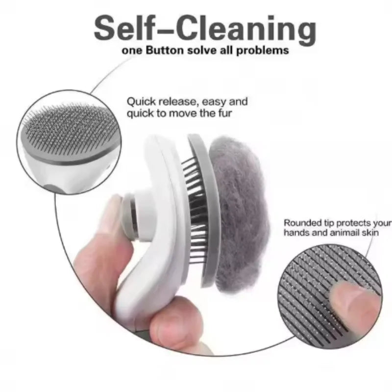 Automatic One-Click Pet Hair Removal Comb Slicker Brush
