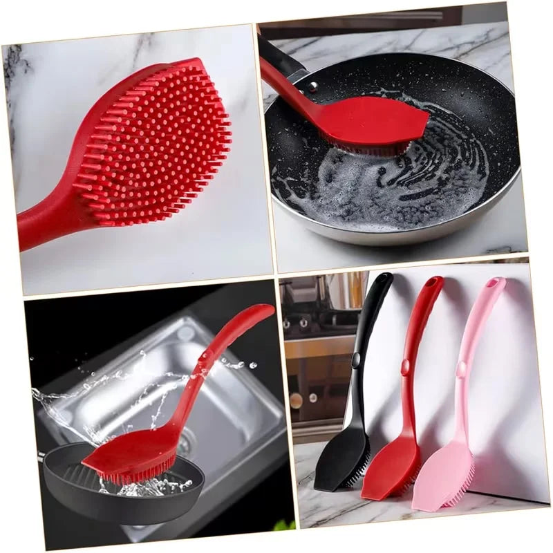 Long Handle Silicone Dishwashing Brush Hangable Pot &
