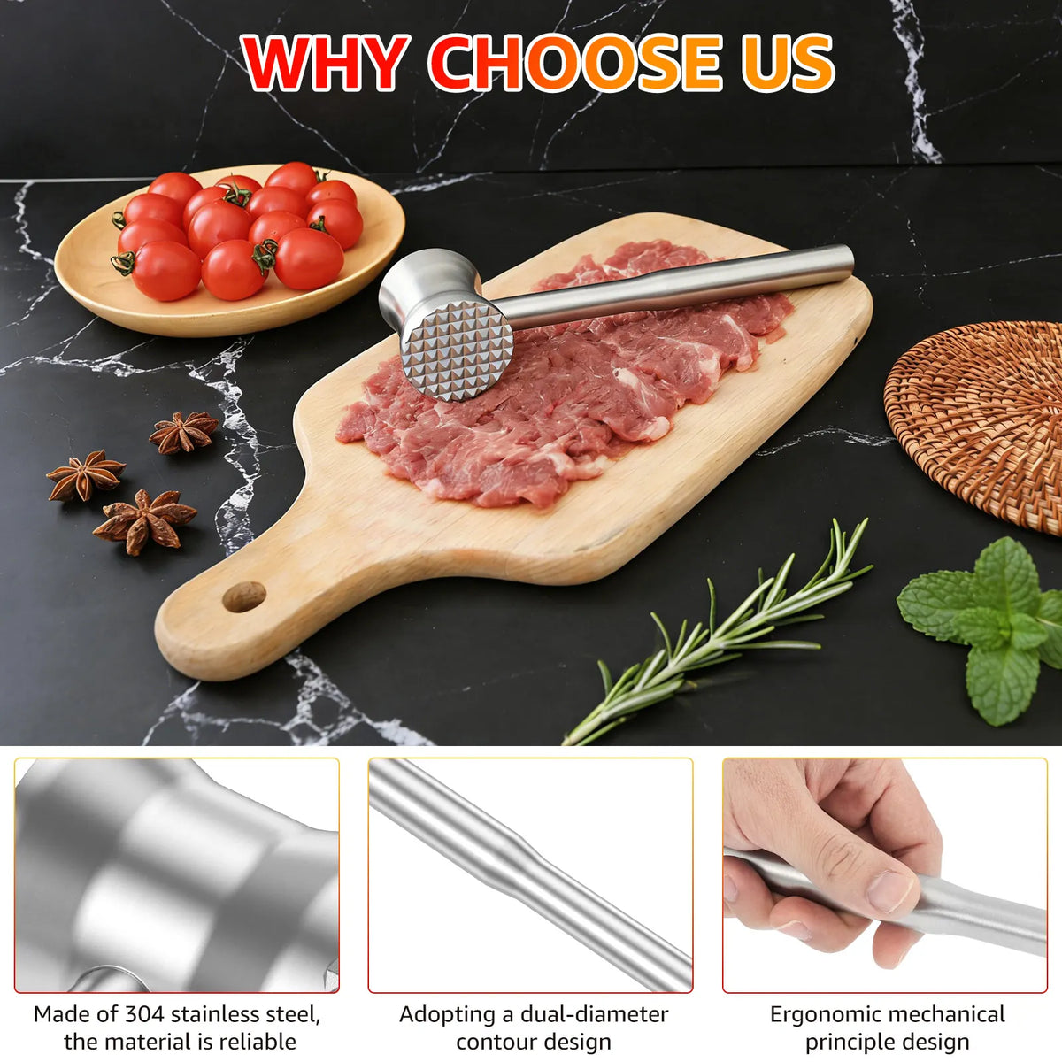 Meat Tenderizer Hammer Double-Sided Meats Hammer Stainless