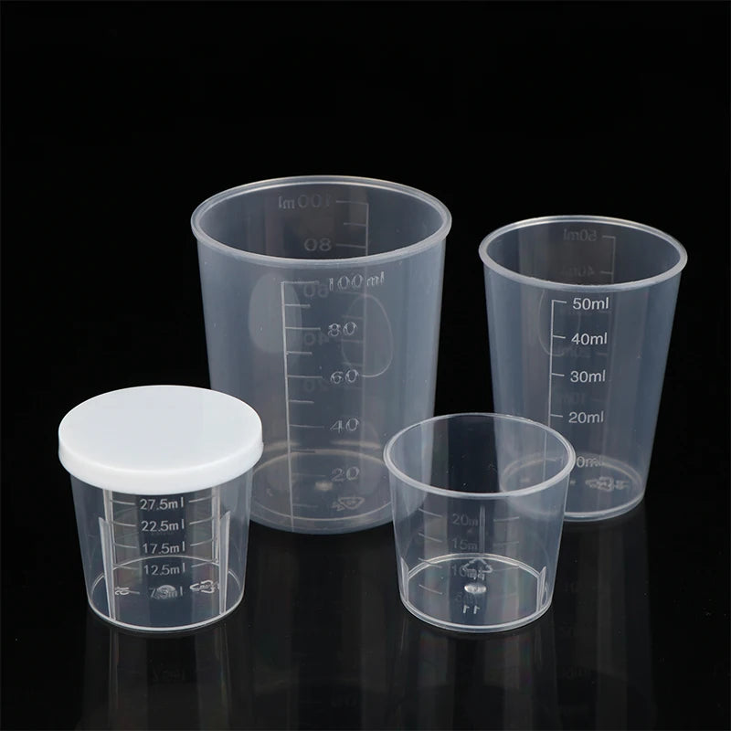 10pcs Clear Liquid Pill Measuring Cups Lids Travel