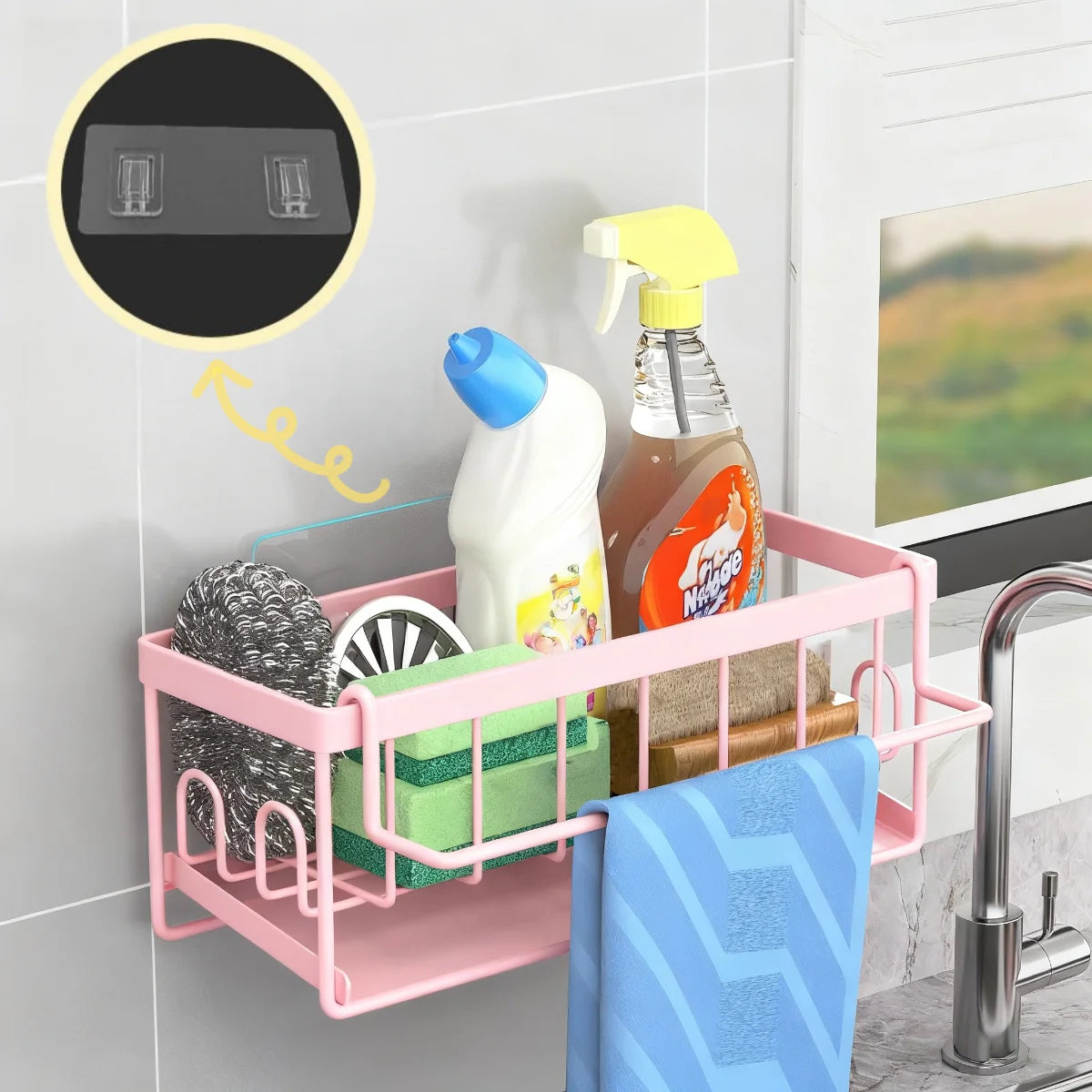 Sink Caddy Sponge Holder Self-Draining Sink Organizer Soap