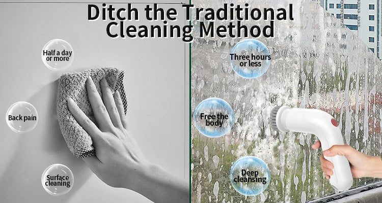 Electric Cleaning Brush 4-In-1 Multiple Functions Long Handle