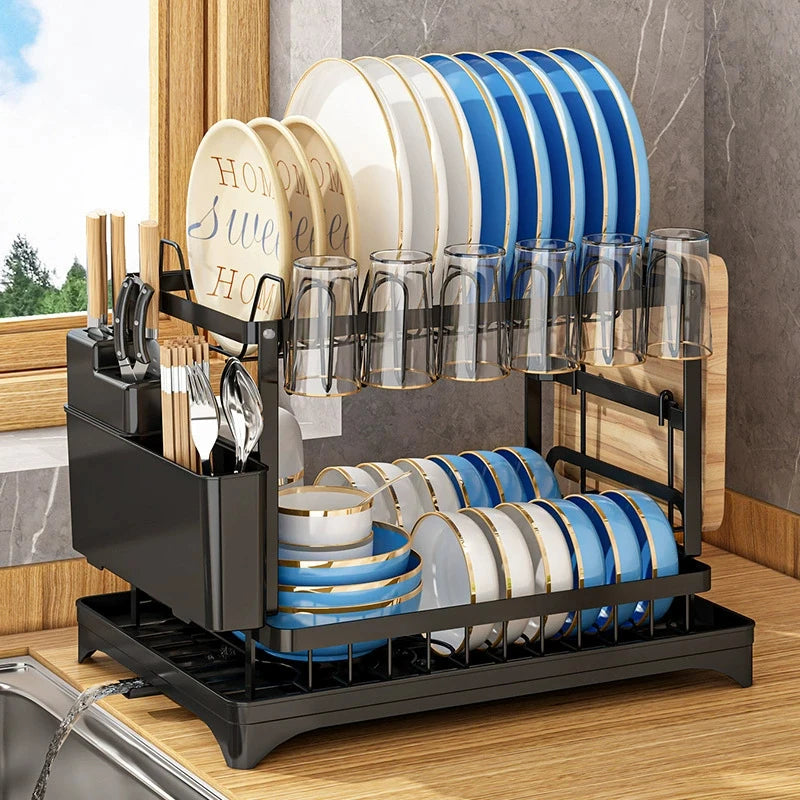 Dish Drying Rack Double-Layer Tray Storage Rack Sturdy