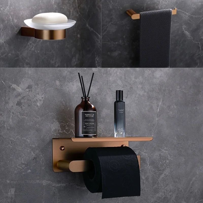 Brushed Rose Gold Storage Rack Towel Bar Tissue